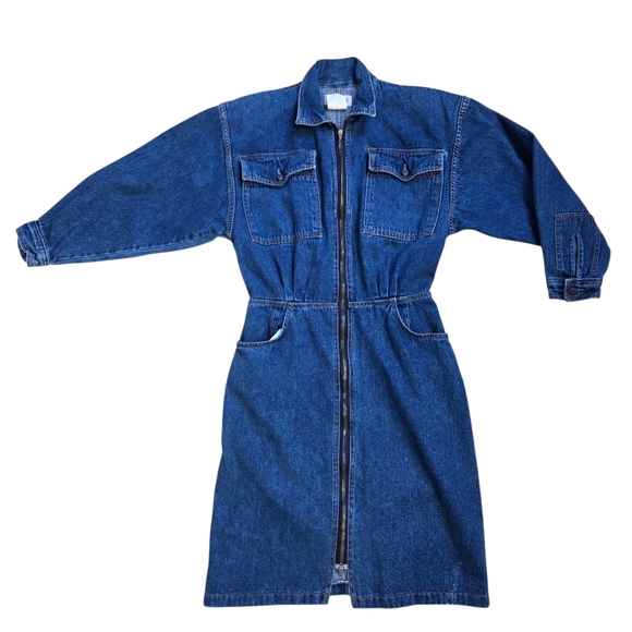 Vintage 80s 19th Avenue Denim Dress Full Zip Size 12 - Picture 1 of 13